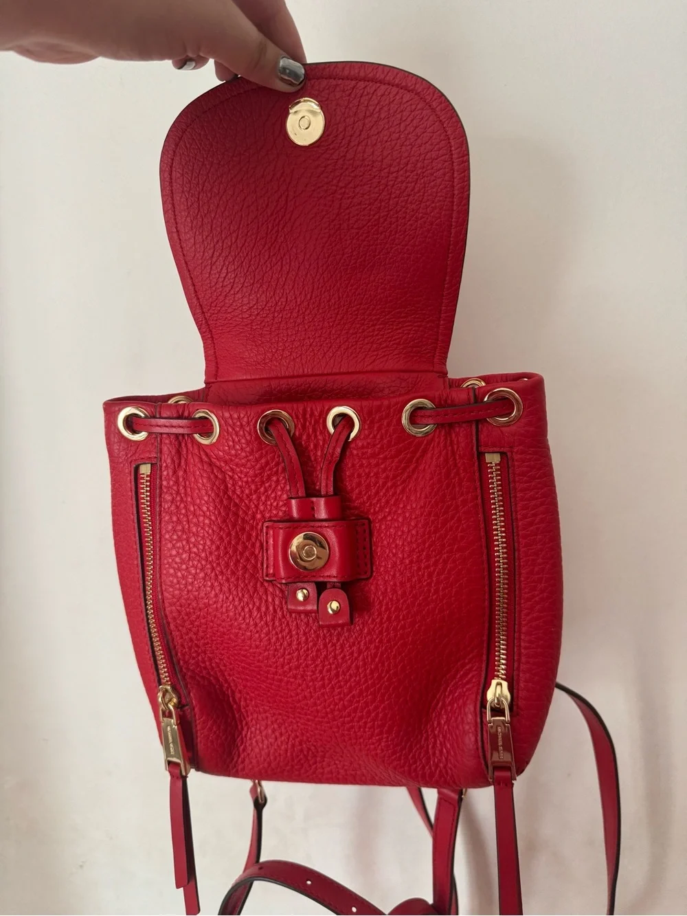 Michael Kors Red Pebbled Leather Mini Backpack with Gold Hardware